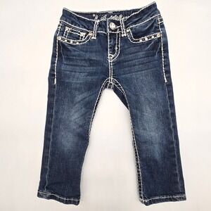 LA Idol Jeans Girls Size 7 Blue Wash Rhinestone Embellished Bootcut Jeans